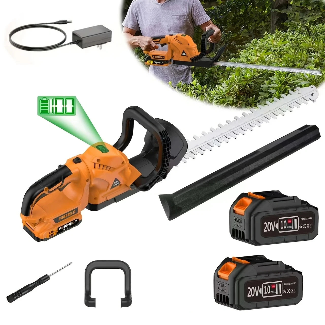 Firehelp Cordless Hedge Trimmer Pruner 20V For Lawns And Shrubs