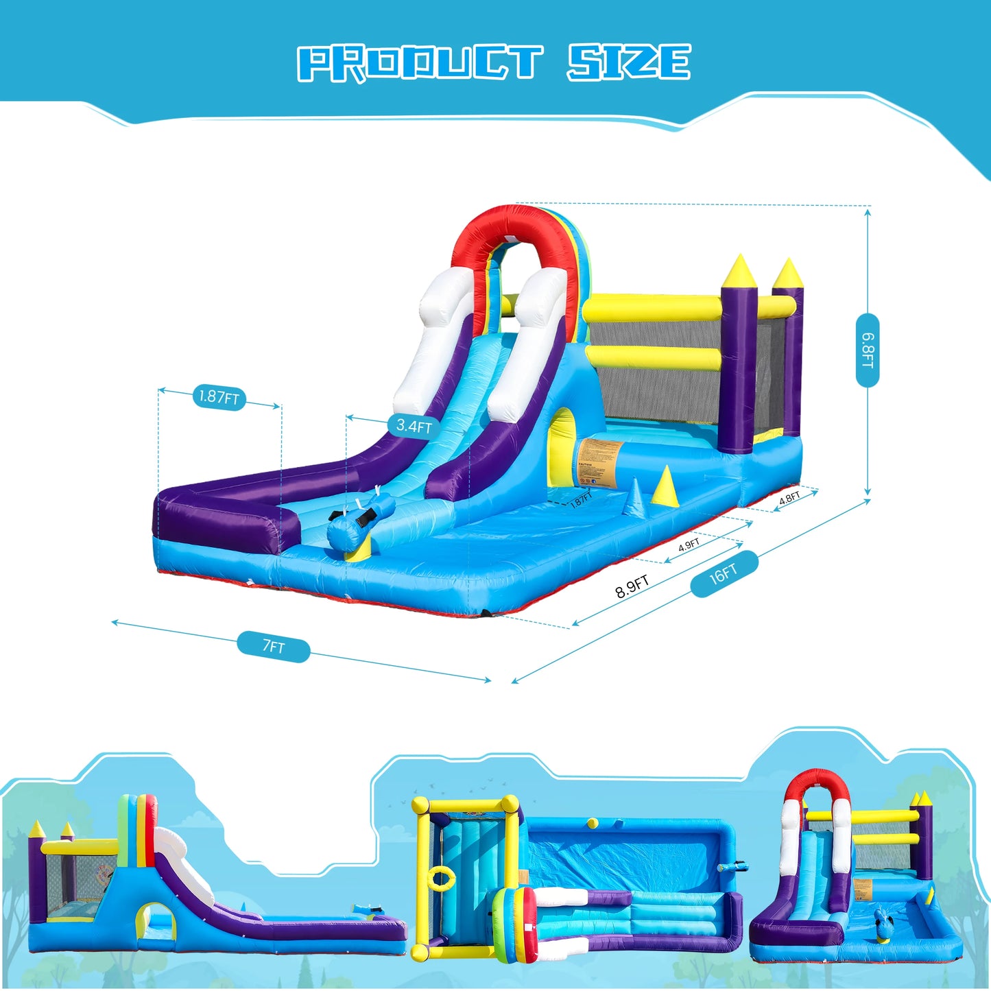 RTS Inflatable Water Slide Bounce House With Splash Pool For Kids Backyard Party