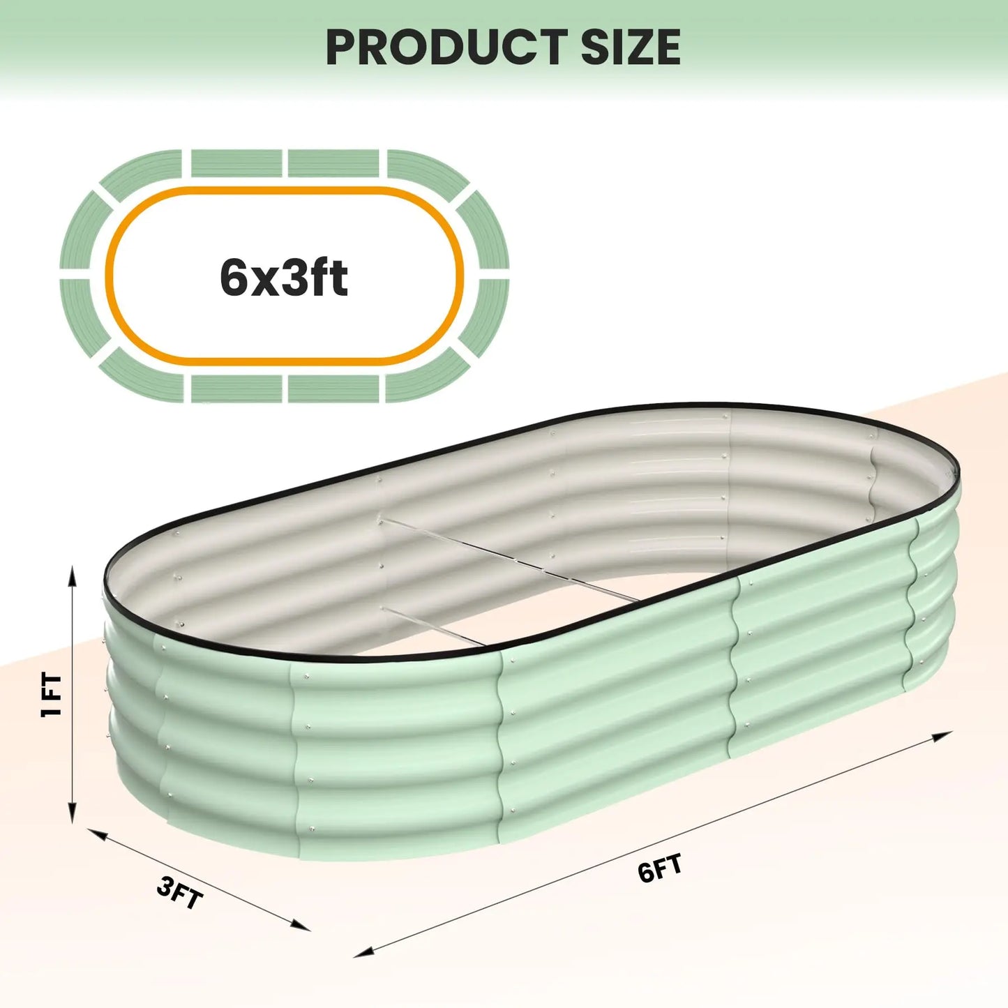 HiMISS Galvanized Steel Raised Garden Bed Set Oval Open Base