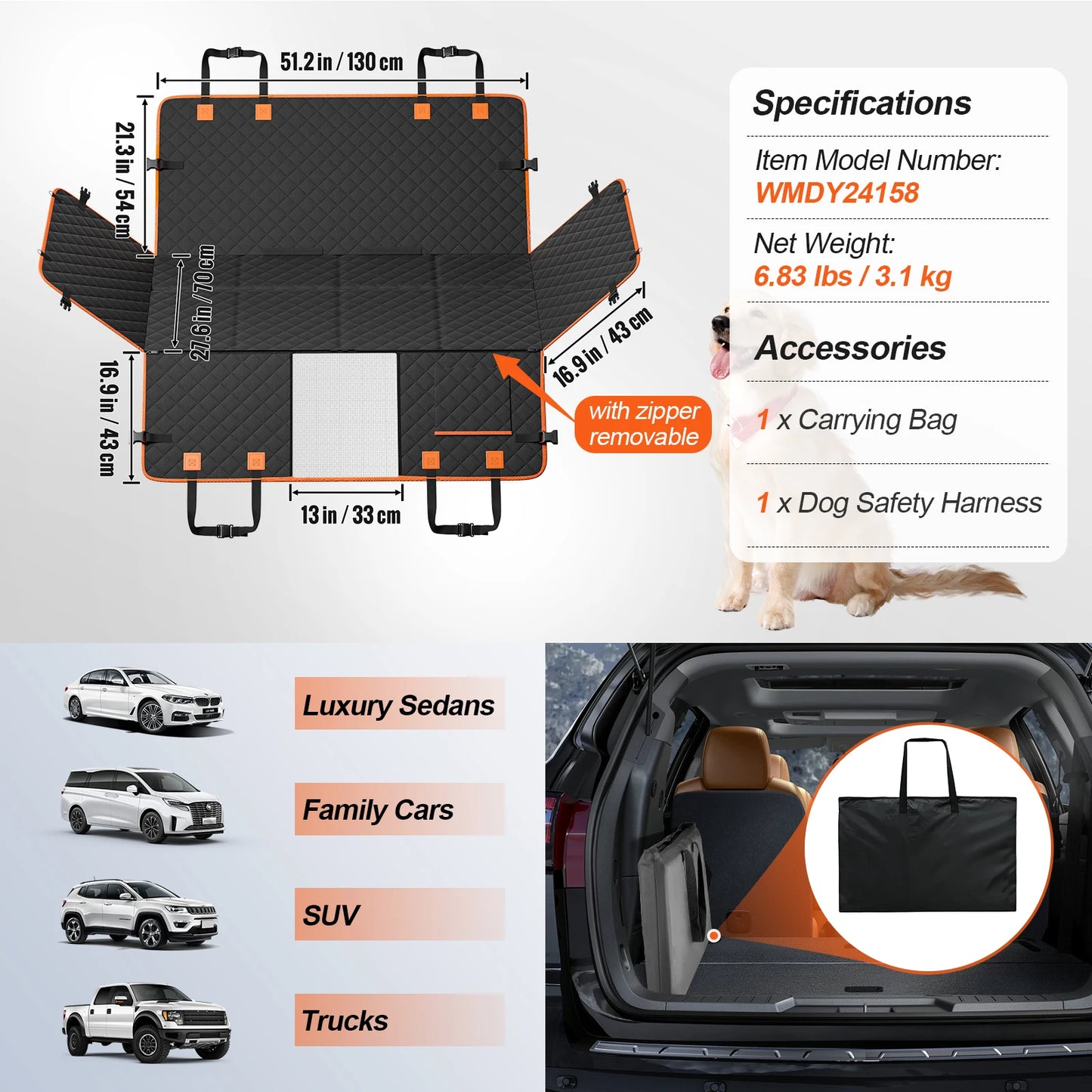 SucceBuy Back Seat Extender Dog Car Seat Cover Hammock With Storage Pocket