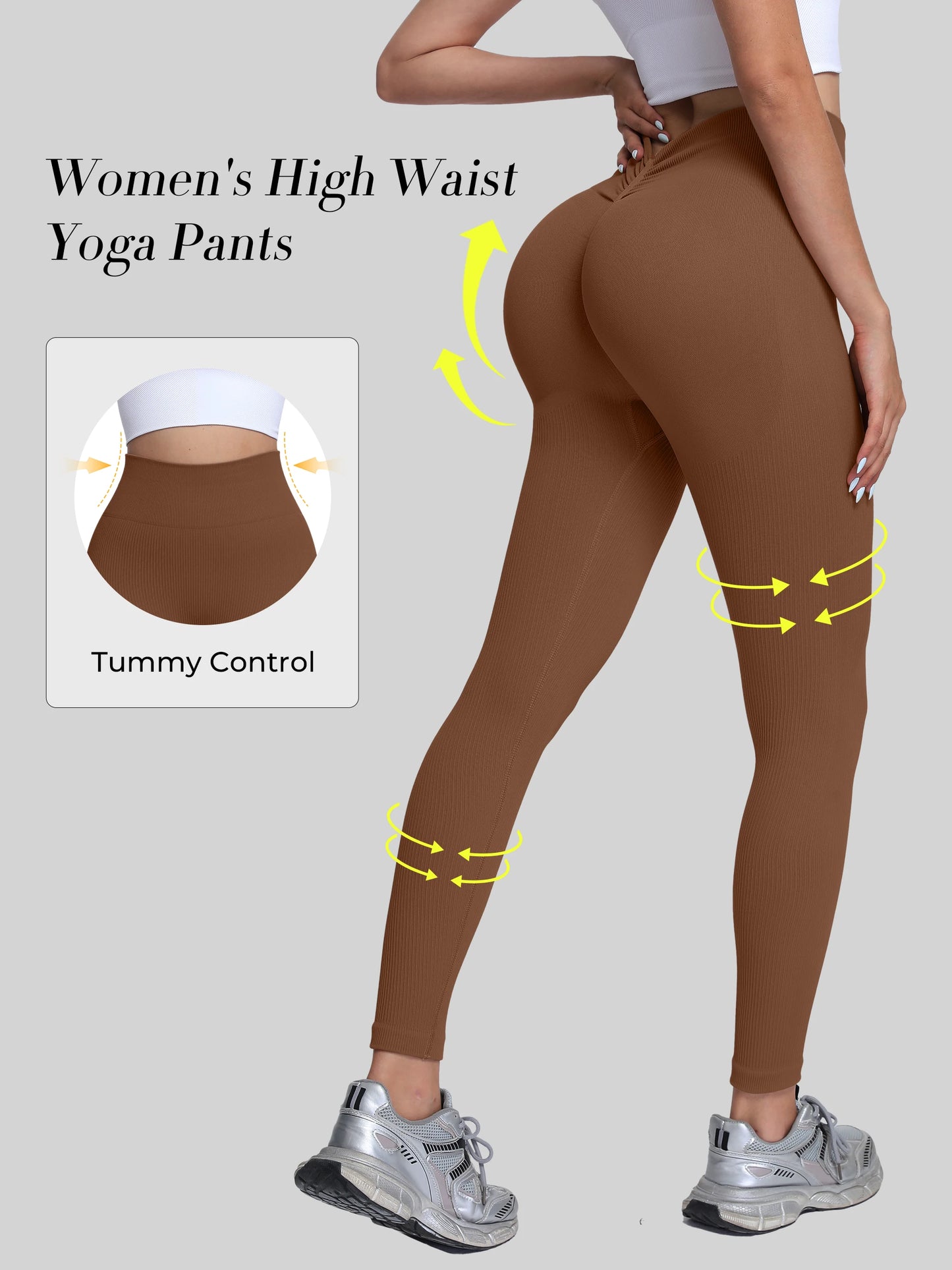 High-Waisted Seamless Yoga Pants With V-Back Ribbed Quick-Dry Leggings