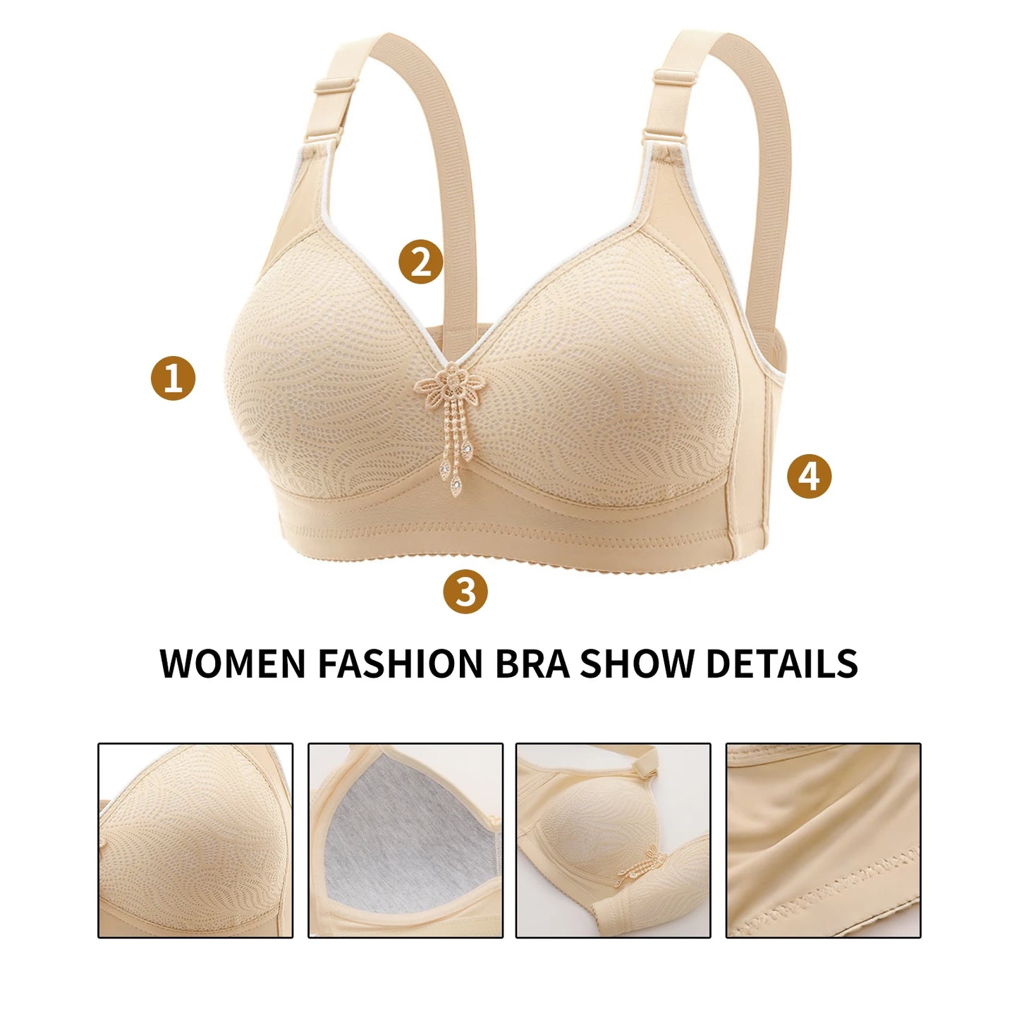 Seamless Tassel Decor Wireless Push Up Bra Set With Adjustable Straps