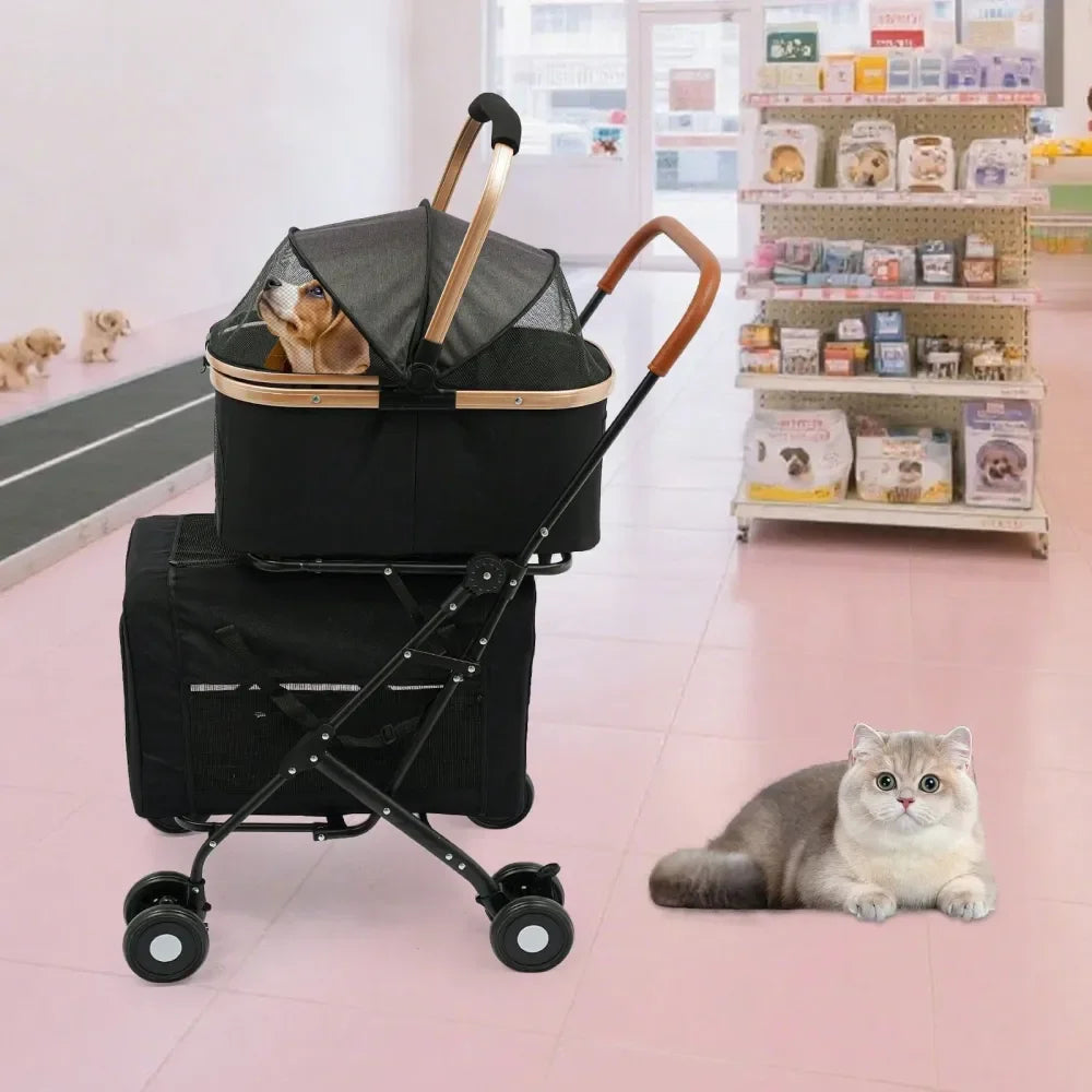 Pet Stroller With 2 Detachable Carrier Bags And Lockable Wheels