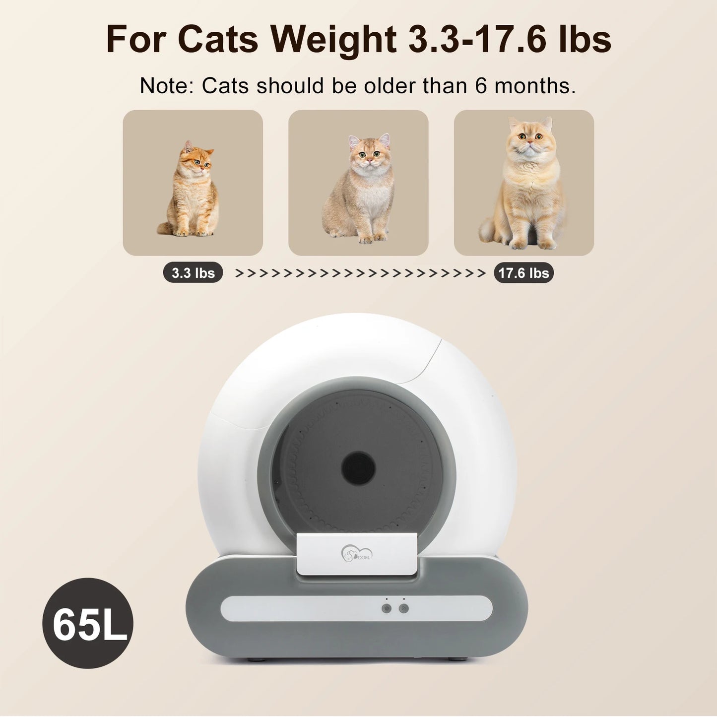 DOEL 65L Self-Cleaning Cat Litter Box With 2.4G WiFi App