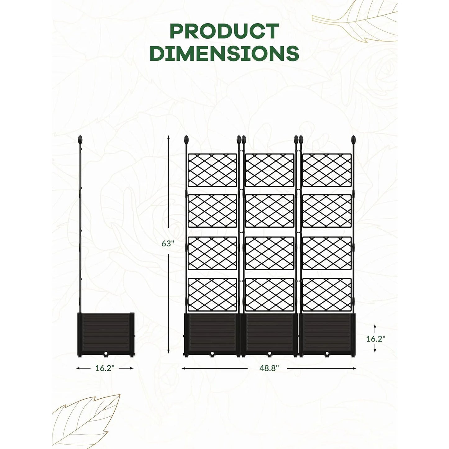Three Piece Outdoor Raised Planter Boxes With Trellis