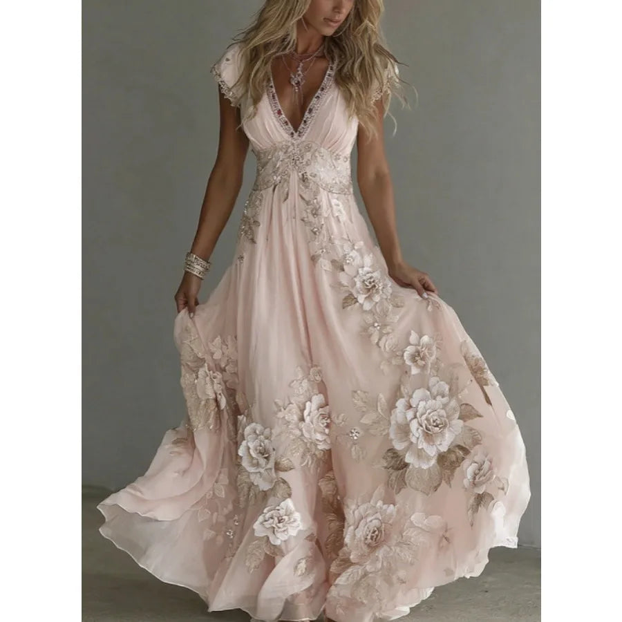 Spring European Style Loose Slit 3D Printed Dress For Women