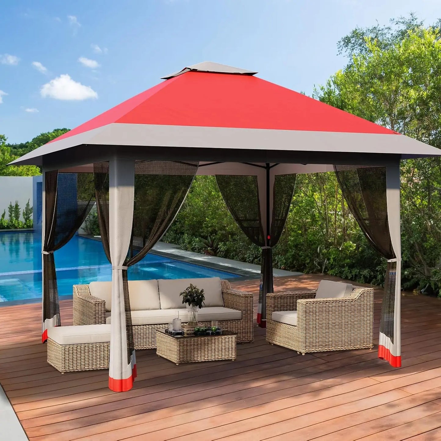 Outdoor Pop Up Gazebo With Mosquito Net Privacy Curtains Waterproof