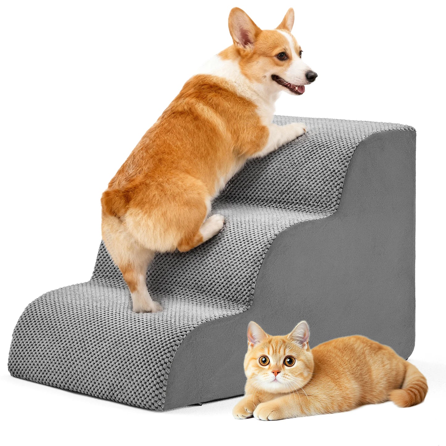 3-5 Step High-Density Foam Dog Stairs Curved Ramp Indoor Non-Slip