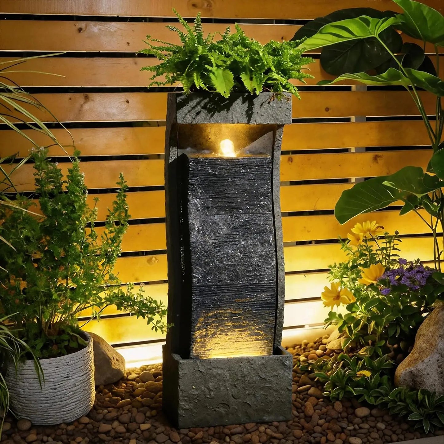 Tree Trunk Outdoor Resin Waterfall Fountain With LED Lights