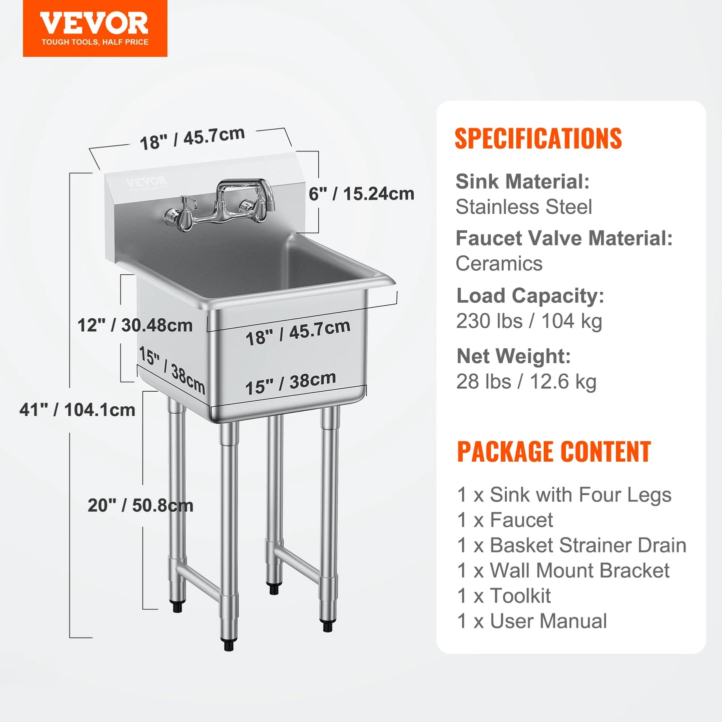 Stainless Steel Kitchen Prep Utility Sink With Faucet For Restaurant