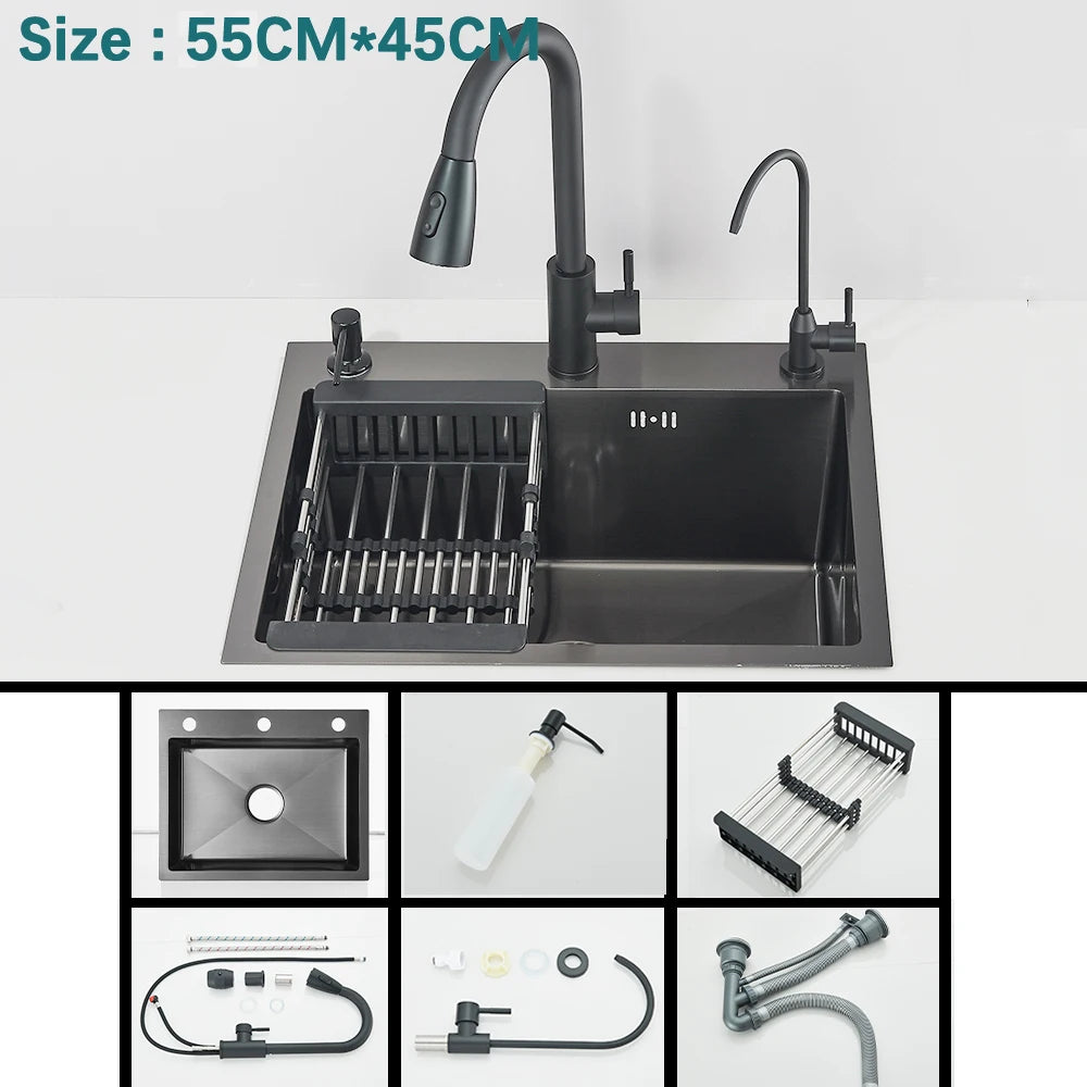 Multifunctional Kitchen Waterfall Sink With Digital Display 304 Stainless Steel