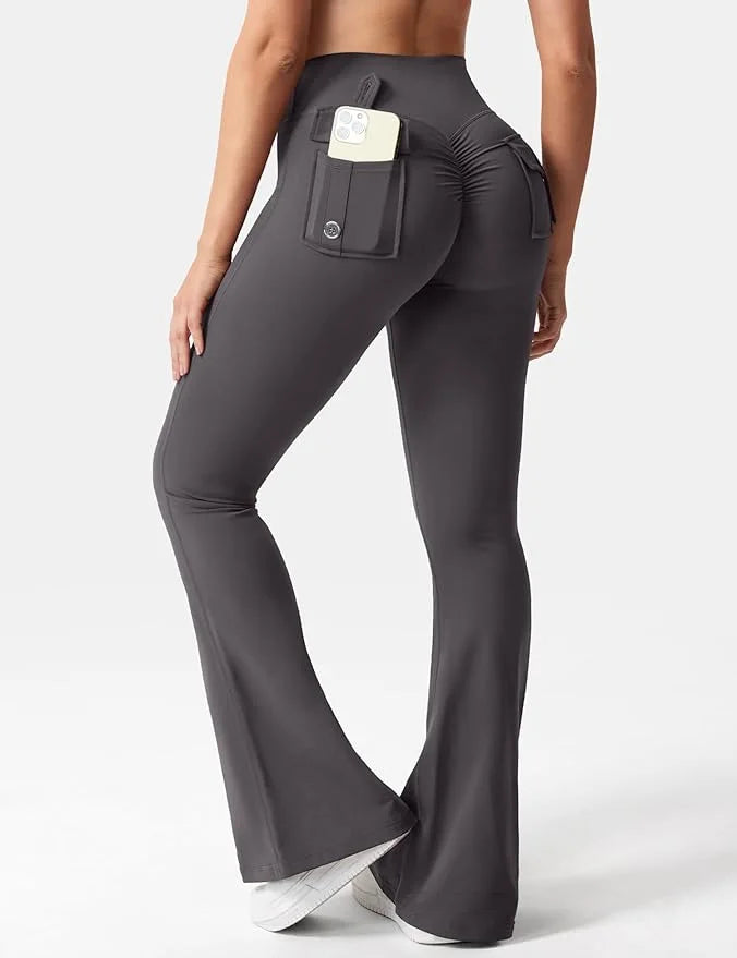 Women's Cargo Pocket Fitness Tights High Waist Yoga Running Pants