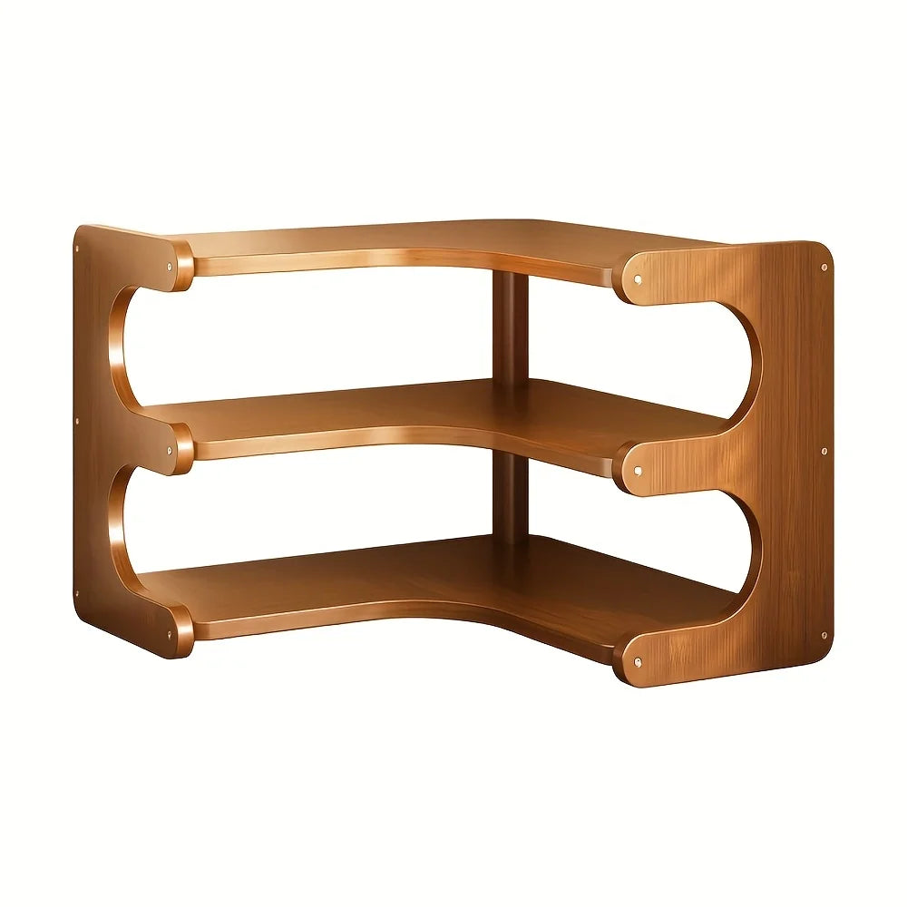 Multi Tier Bamboo Corner Desk Shelf Organizer For Plants
