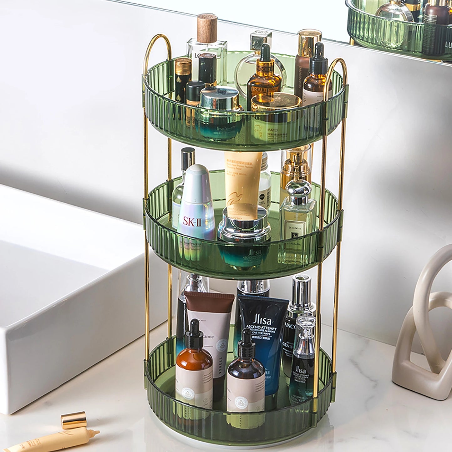 Rotating Makeup Organizer Vanity 3 Tier High Capacity Cosmetic Storage