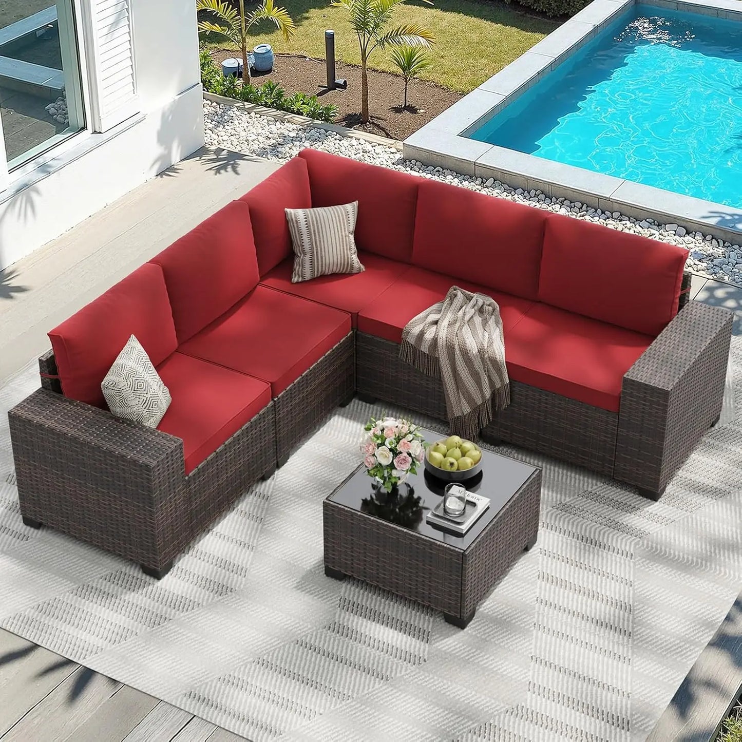 XIAOLANG All Weather Patio Furniture Set Six Piece Wicker Table