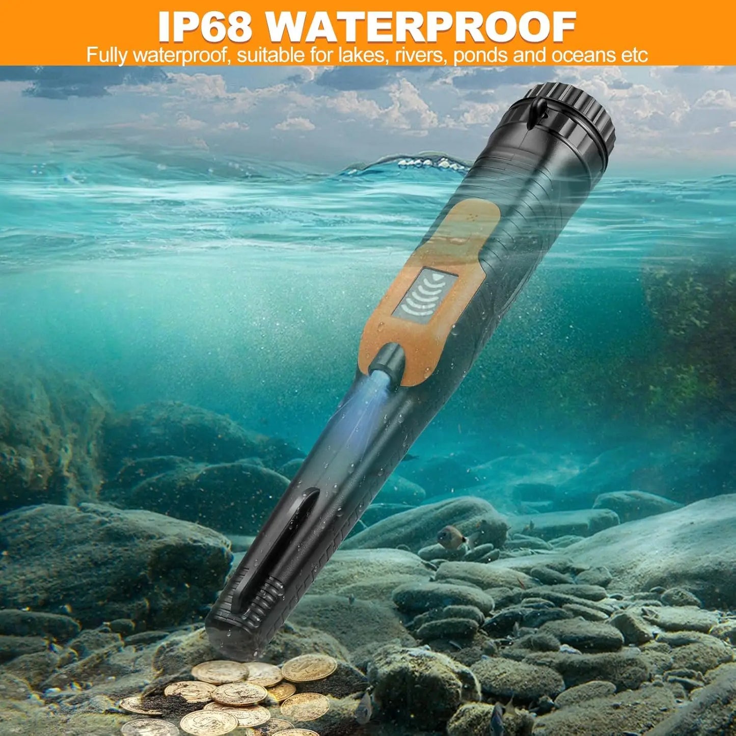 Fully Waterproof LCD Handheld Pinpointer Metal Detector With LED Flashlight