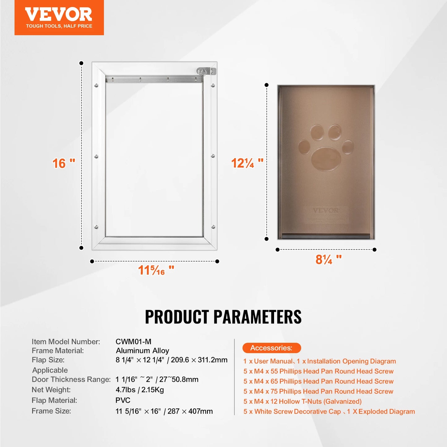 Pet Door Aluminum Frame With Lockable Flap Weatherproof Dog Door