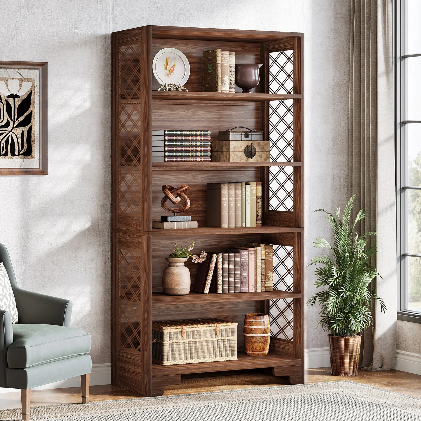 Tribesigns 5 Tier Bookcase Industrial Wood Shelves Floor Standing