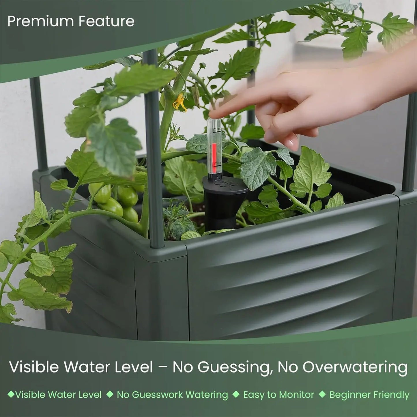 Self-Watering Tomato Planter With Wheels Metal Trellis And Water Indicator
