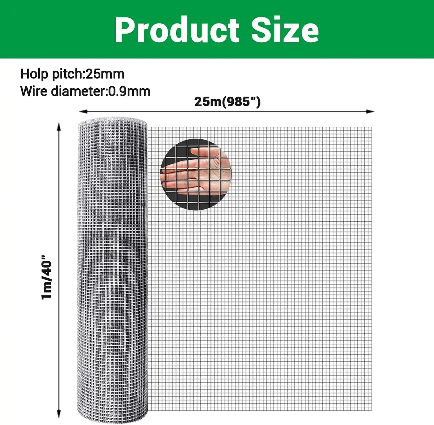 HiMISS Galvanised Chicken Wire Mesh Roll For Garden Fencing