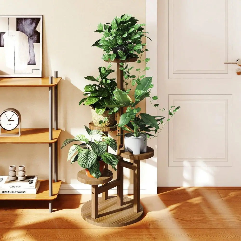 XMSJ Wooden Plant Stand Indoor Outdoor Corner Shelf