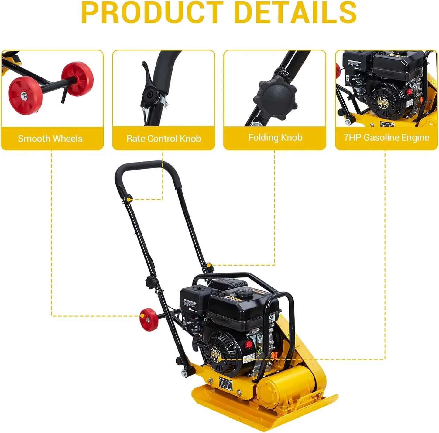 TWISTER.CK Plate Compactor 7HP 212cc Gas Engine 5600 VPM 4200 Lbs