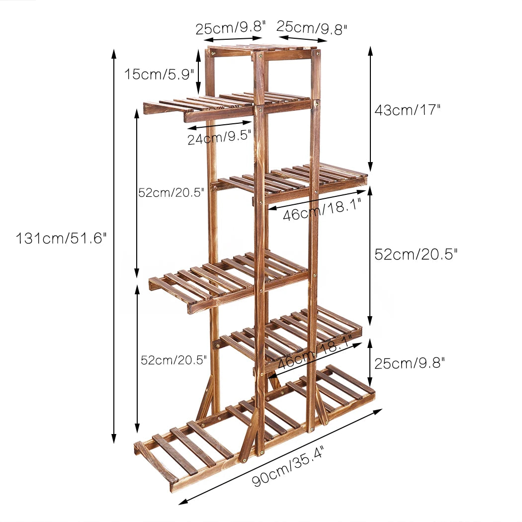 BINGOPAW 6 Tier Wooden Plant Stand Carbonized Wood Bonsai Display