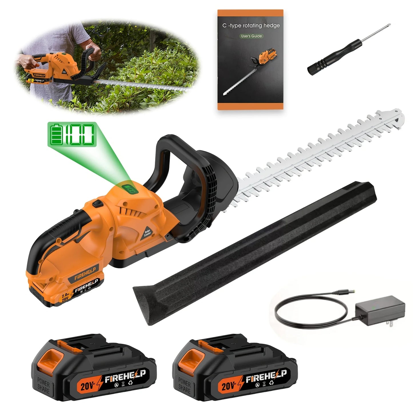 Firehelp Cordless Hedge Trimmer Pruner 20V For Lawns And Shrubs