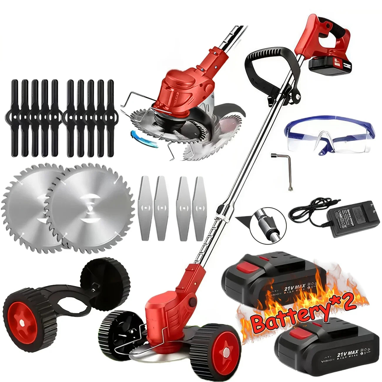 Cordless Lawn Trimmer Edger Mower Brush Cutter For Garden Yard