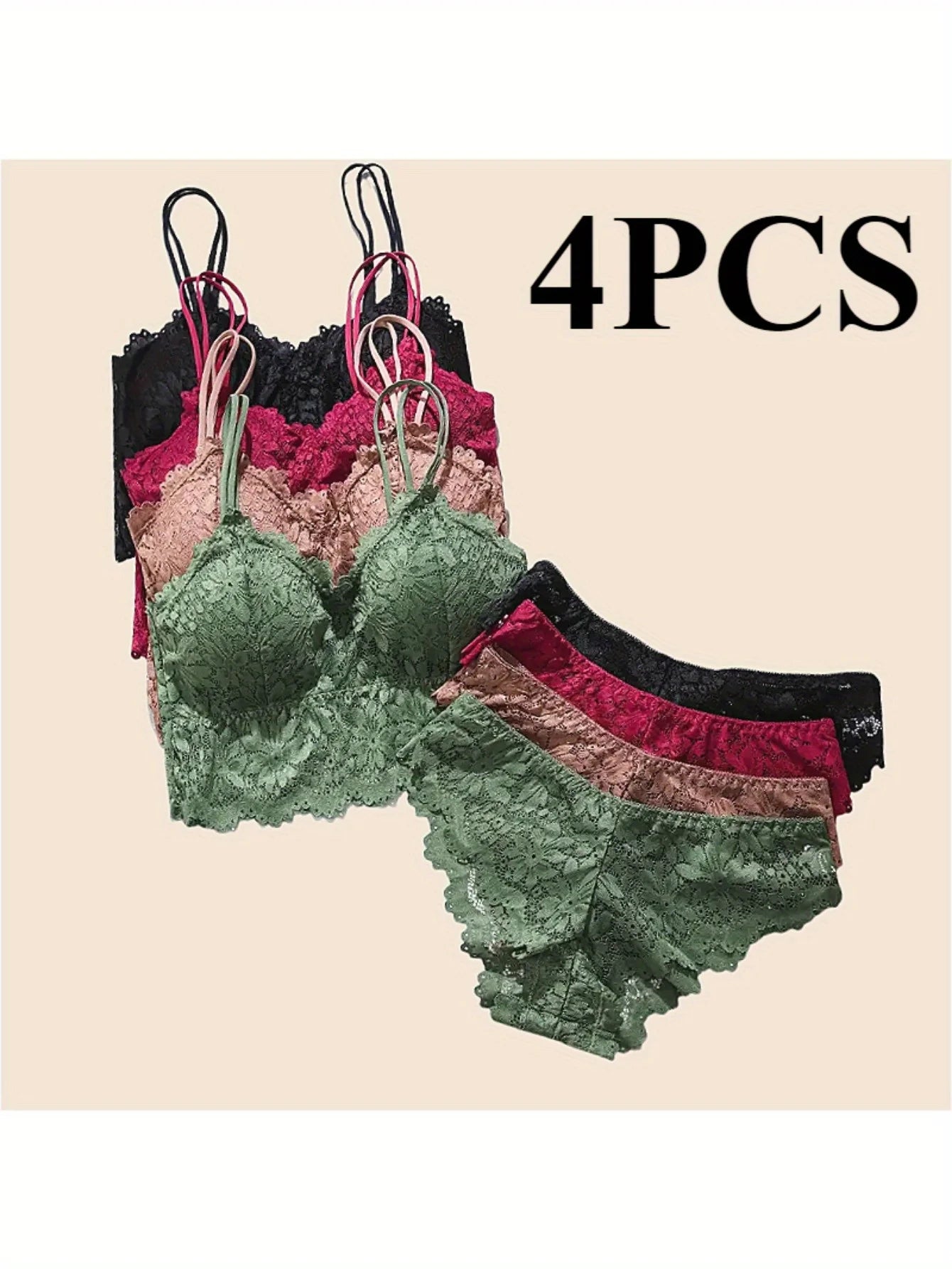 Womens Lace Bra And Panty Set Removable Bra Breathable Comfortable