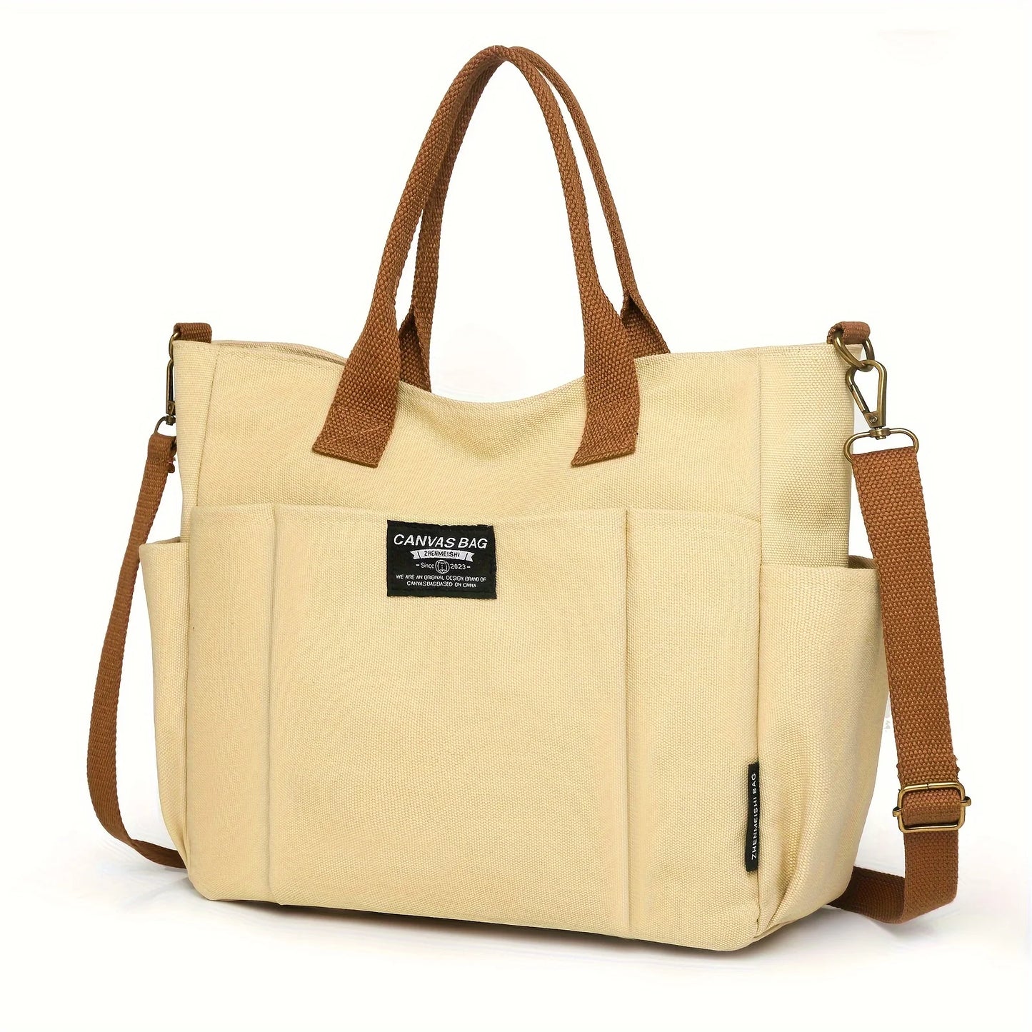 Womens Multi Pocket Nylon Tote Bag With Crossbody Function