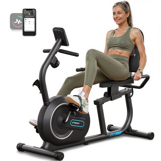 MERACH Recumbent Exercise Bike With Bluetooth App Connectivity LCD Heart Rate