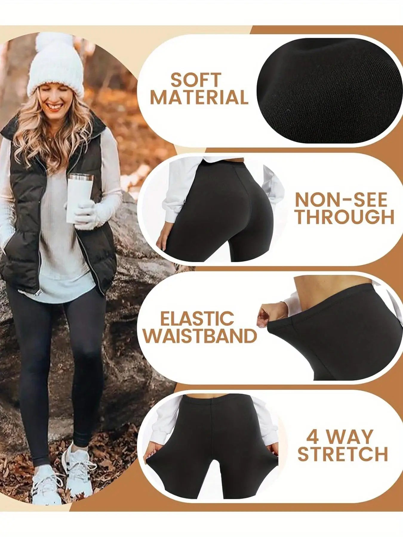 Womens High Waisted Fleece Lined Yoga Leggings With Side Pockets