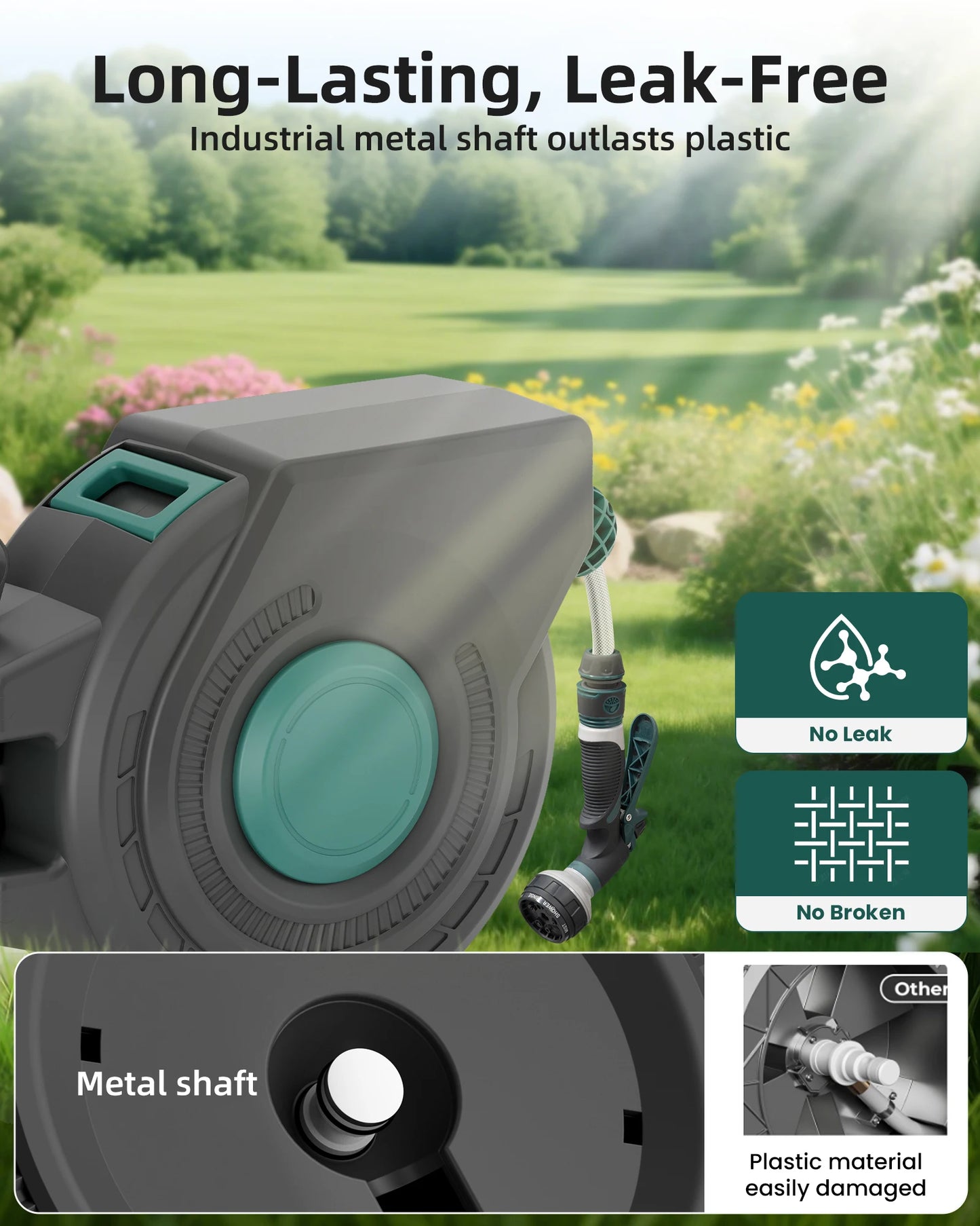 Retractable Garden Hose Reel Wall Mounted Auto Rewind 180 Degree Pro Bracket