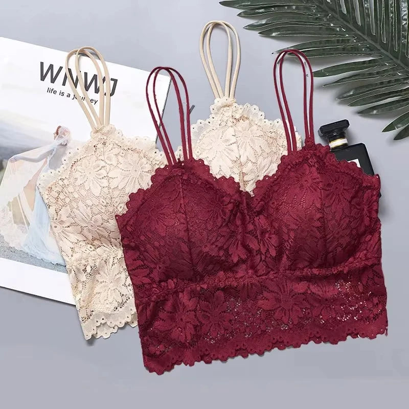 Womens Lace Bra And Panty Set Removable Bra Breathable Comfortable