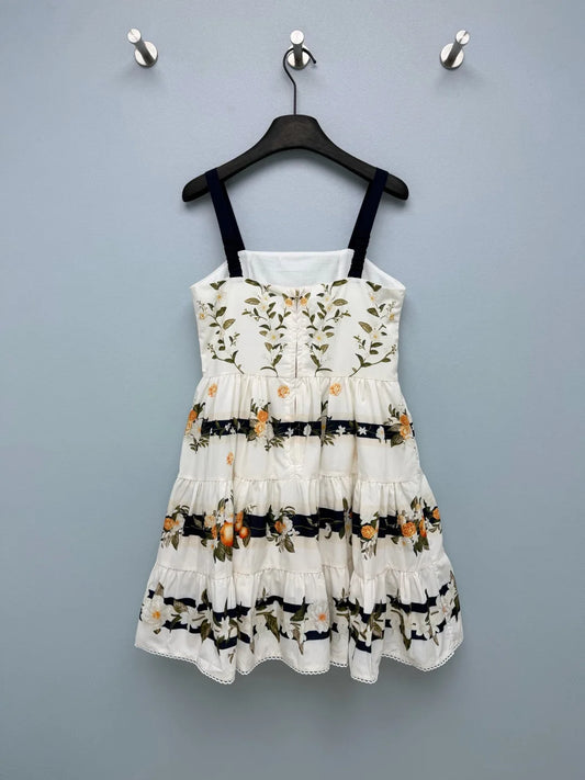 Women's Fruit Print Tiered Summer Dress Cotton Knit
