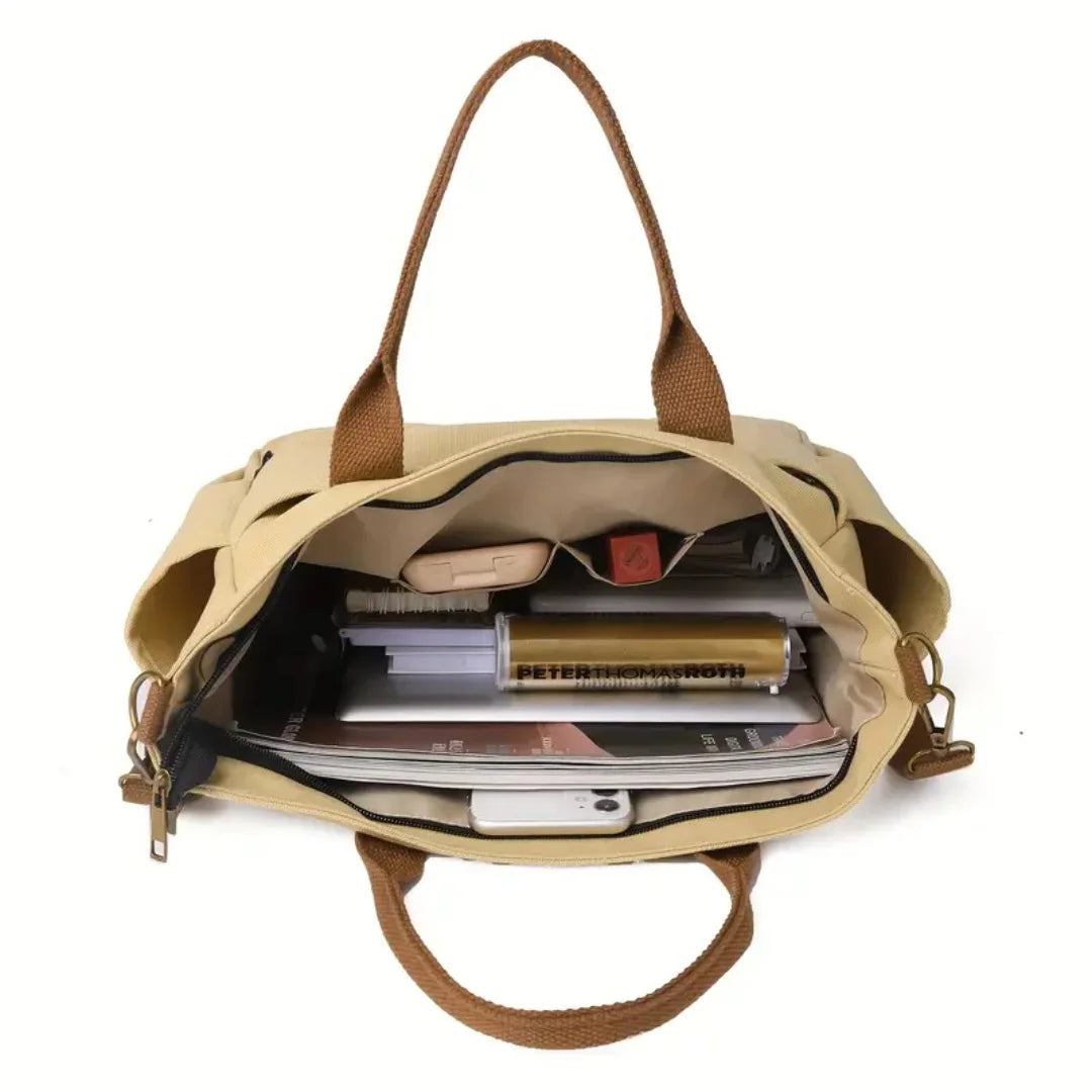 Womens Multi Pocket Nylon Tote Bag With Crossbody Function