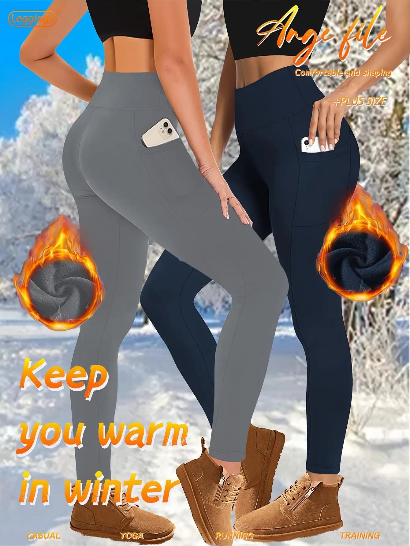 Womens High Waisted Fleece Lined Yoga Leggings With Side Pockets