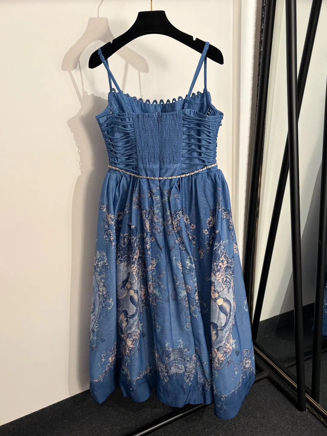 Womens Cotton Knit Waist Cinching Flared Dress Slash Neck US