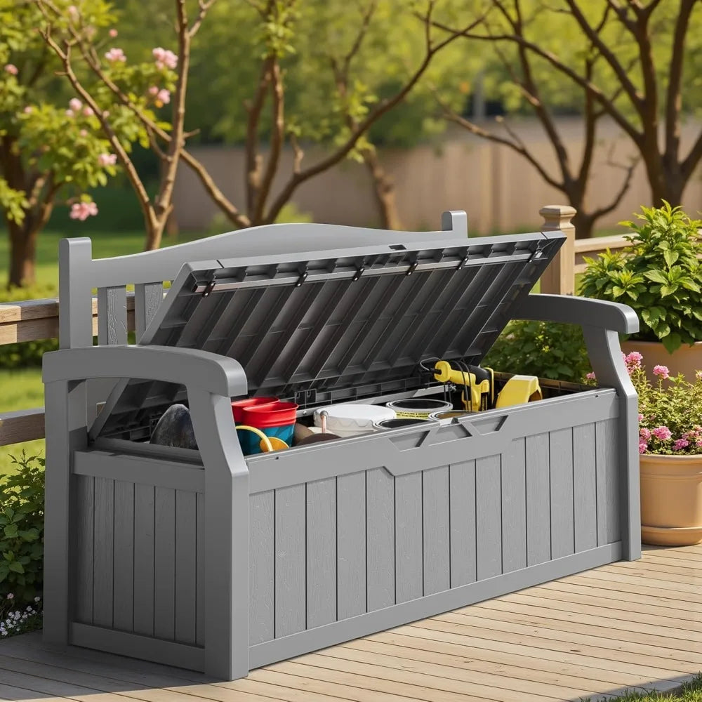Outdoor Lockable Storage Deck Box Bench With Waterproof UV Resistant