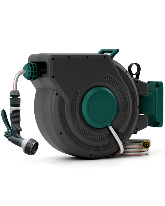 Retractable Garden Hose Reel Wall Mounted Auto Rewind 180 Degree Pro Bracket