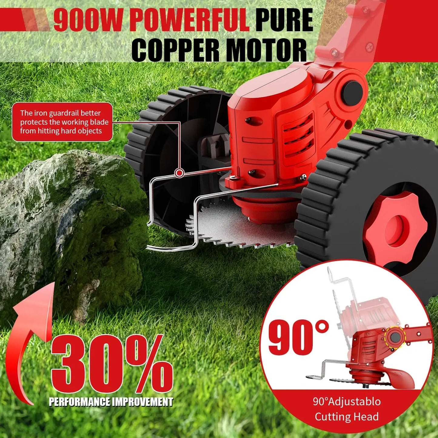 Cordless Portable Lawn Mower Weeder Multi Function With Three Blades