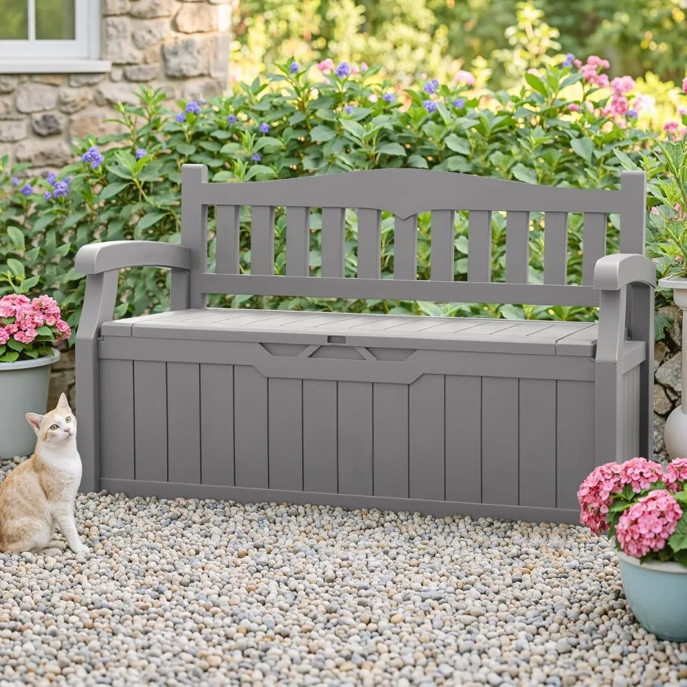 Outdoor Lockable Storage Deck Box Bench With Waterproof UV Resistant
