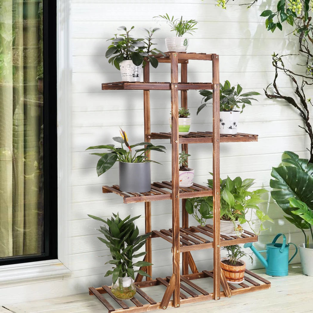 BINGOPAW 6 Tier Wooden Plant Stand Carbonized Wood Bonsai Display