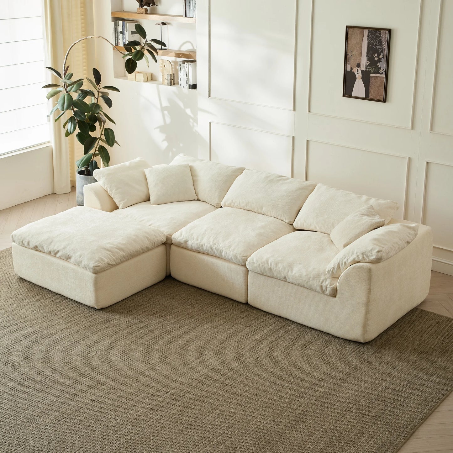 Yeflixvrau Modern L Shaped Chenille Fabric Sofa Sectional With Ottoman