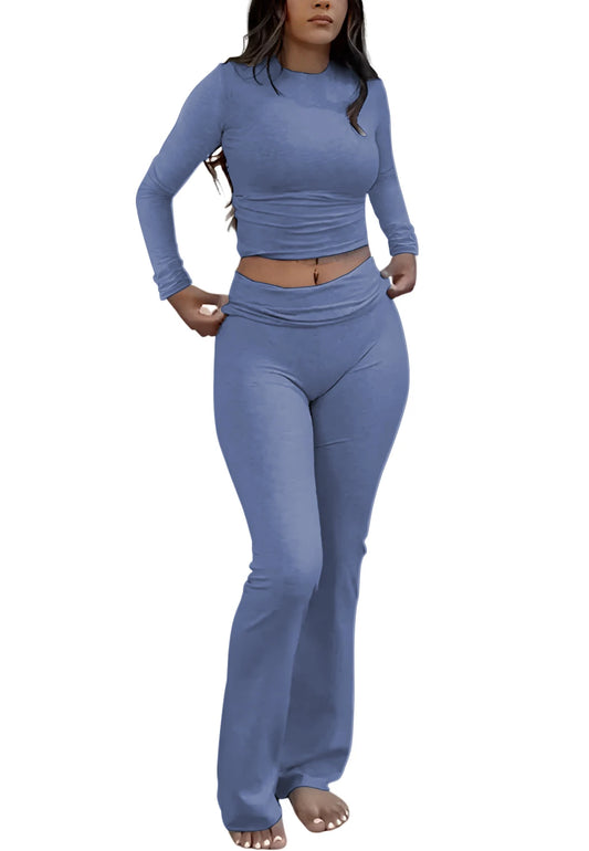 Women's Yoga Two-Piece Long Sleeve Wide-Leg Activewear Set