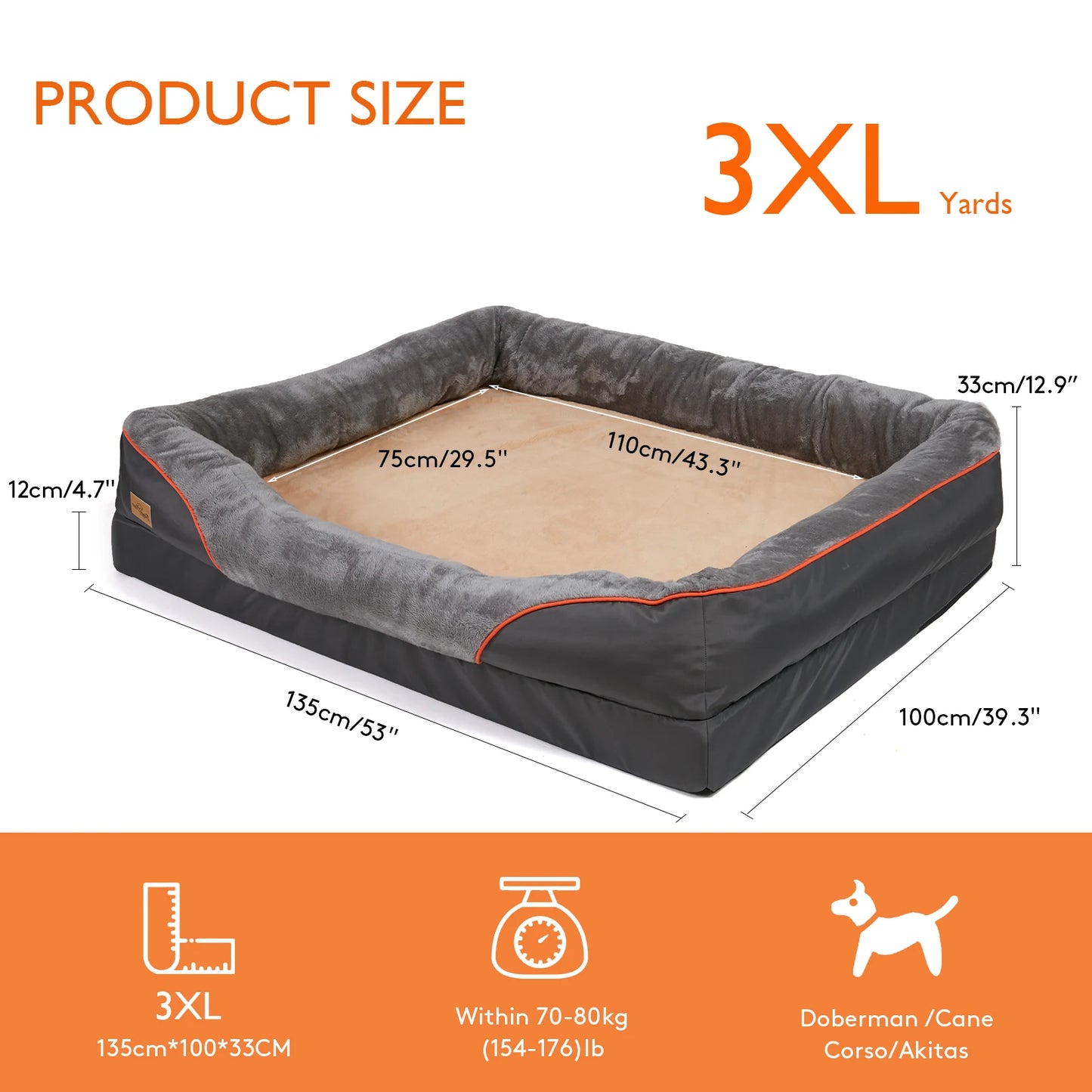 BINGOPAW Large Dog Bed With Removable Washable Cover Waterproof