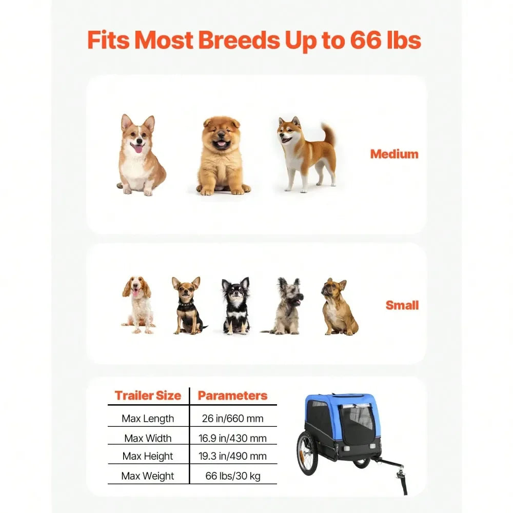 XMSJ Bike Trailer For Dogs Pet Cart Bicycle Carrier Foldable With Quick Release