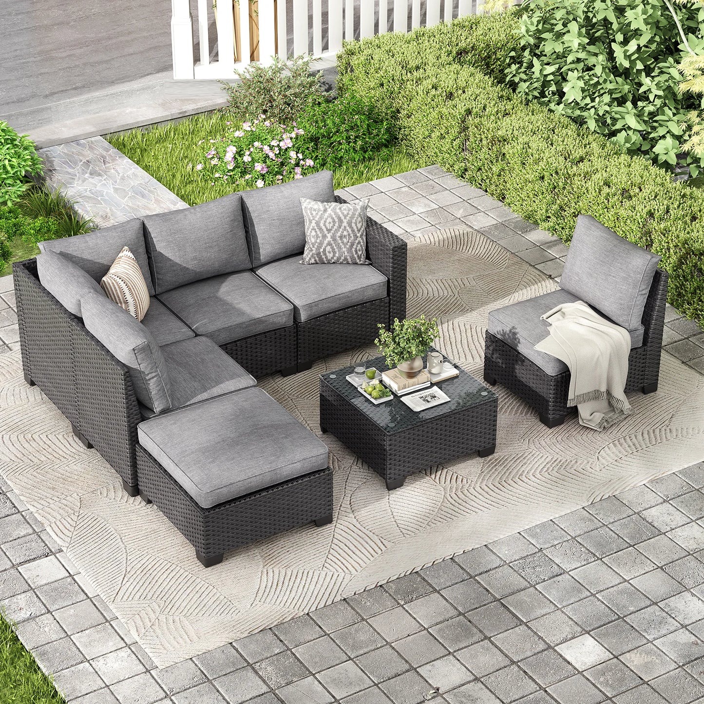 Patio Sectional Sofa Set With Ottoman For Outdoor Living