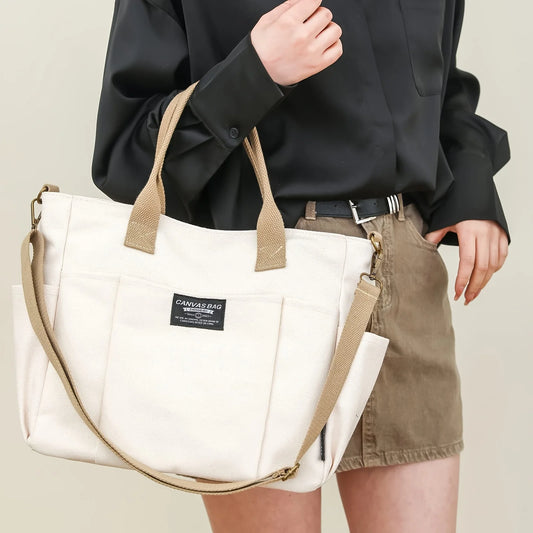 Womens Multi Pocket Nylon Tote Bag With Crossbody Function